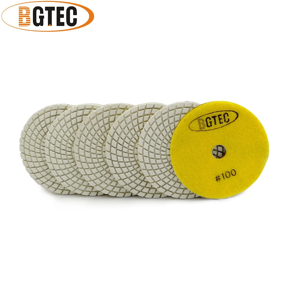 

BGTEC 4inch 6pcs #100 Professional wet diamond flexible polishing pads 100mm sanding disc disk for granite, marble, ceramic