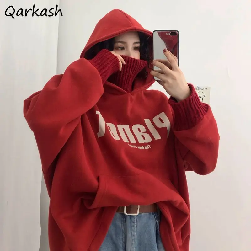 

Thicker Hoodies Women Patchwork Loose Students Fashion Fake Two Pieces Hooded Comfort Designer Ulzzang Females Sweatshirts Chic