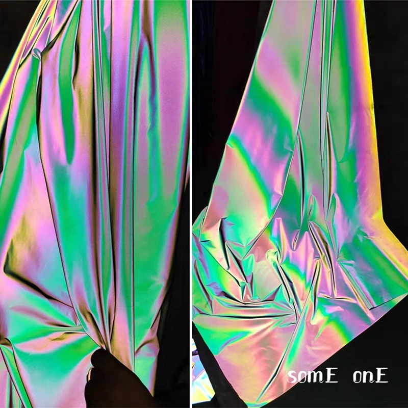 Iridescent Reflective Fabric Green Gradient Luminous Cloth DIY Background Decor Patches Hats Coat Clothes Designer Fabric