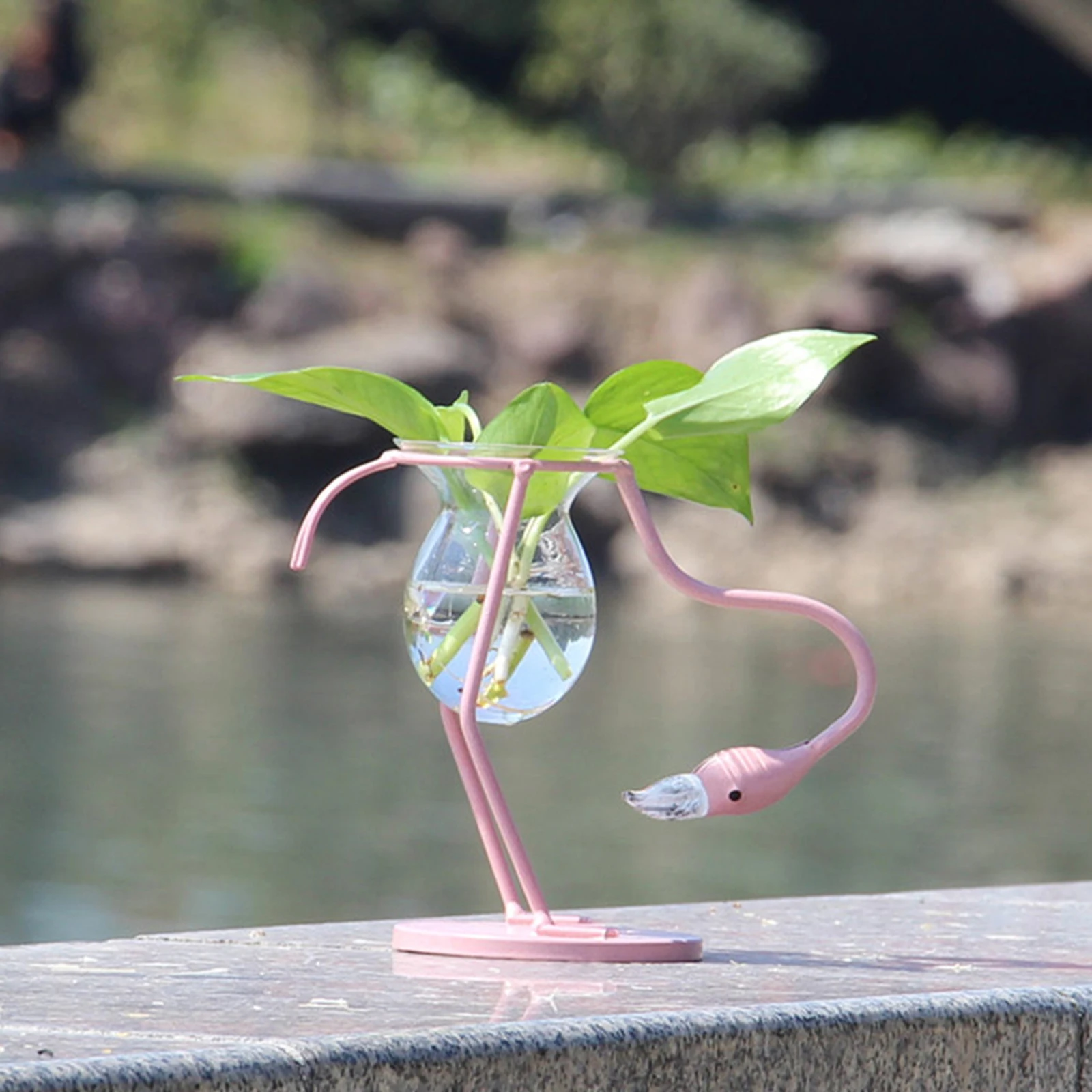 3 Types Pink Flamingo Shape Glass Tabletop Plant Bonsai Flower Wedding Christmas Decorative Metal Vase Home Decoration Accessory