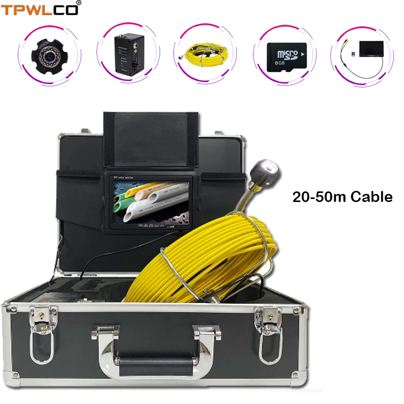 

TPWLCO 7inch Screen Underwater Industrial Camera System 8GB SD Card With DVR 20-50m Cable Waterproof 23mm Pipe Security Camera