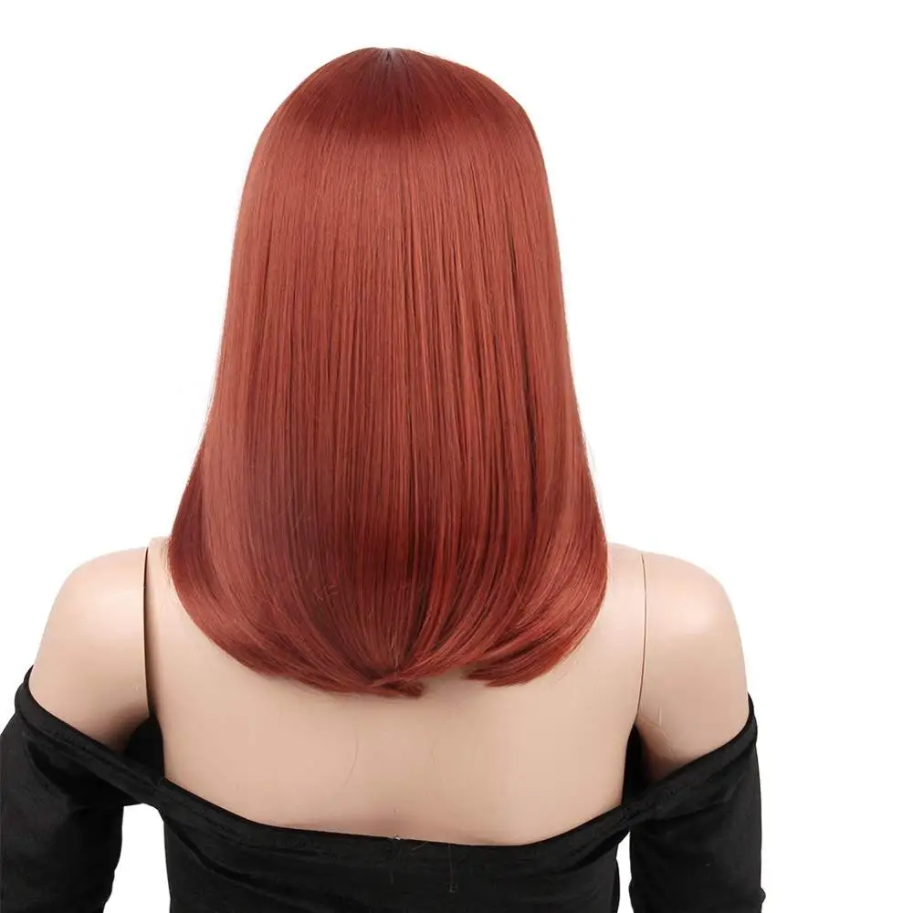 Aiyee Synthetic Ginger Reddish Wigs for Women Shoulder Length Colored Cosplay Short Straight Hair Middle Part Copper Red Bob Wig