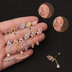 1Pc Zircon Stone Ear Piercing Tragus Ring 0.8*6mm 20G Earrings Ear Piercing Cartiliage Ear Piercing Jewelry