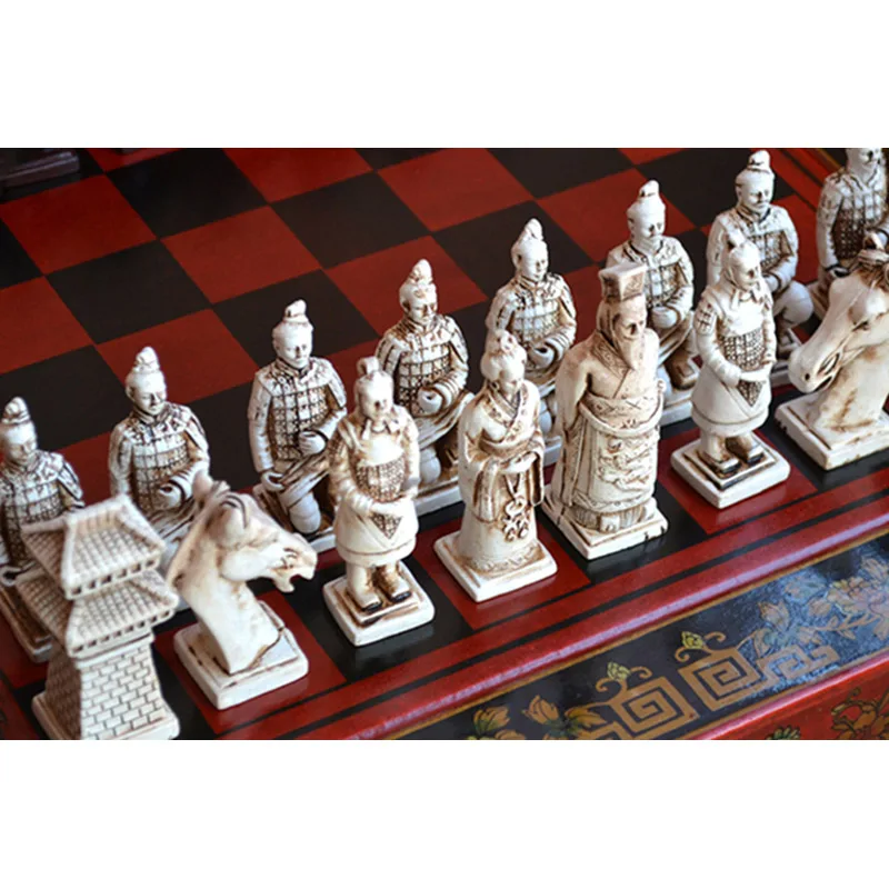 Classic Chinese Terracotta Warriors Retro Chess Wooden Chessboard Carving Teenager Adult Board Game Puzzle Birthday Gift