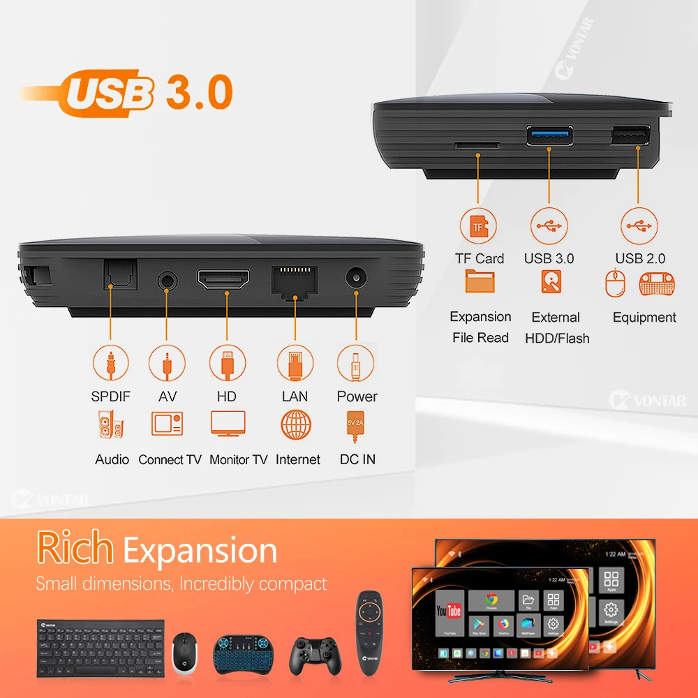 VONTAR X3 Android Smart TV BOX MAX 4GB RAM 128GB ROM 8K Android 9.0 TVBOX Amlogic S905X3 2.4G 5G Wifi 4K Set Top Box 64GB 32GB