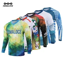 KEMALOCE Men Polyester MTB Jersey Green Long Sleeve Mountain Bike Jersey Summer Anti-Sweat Full Red Mtb Motocross Jersey Uniform