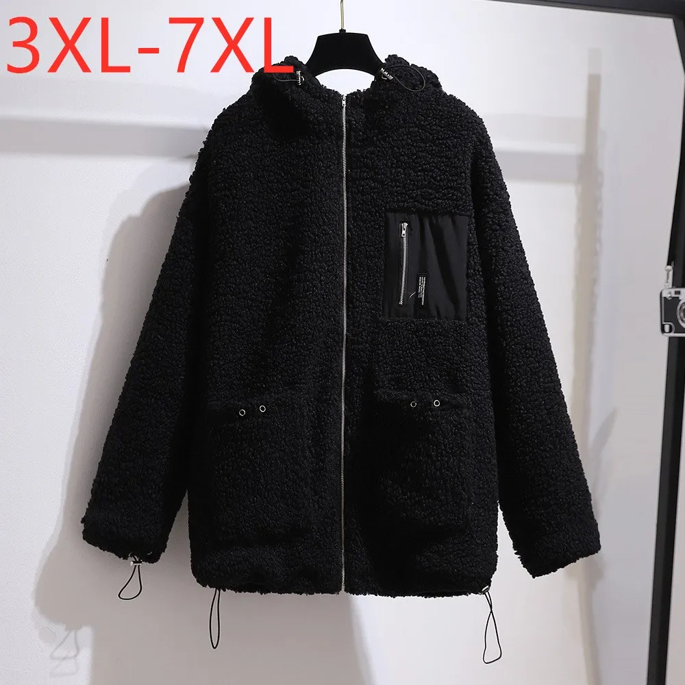 New Ladies Autumn Winter Plus Size Women Clothing Hoodie Jacket Large Long Sleeve Black Fleece Warm Zipper Coat 4XL 5XL 6XL 7XL