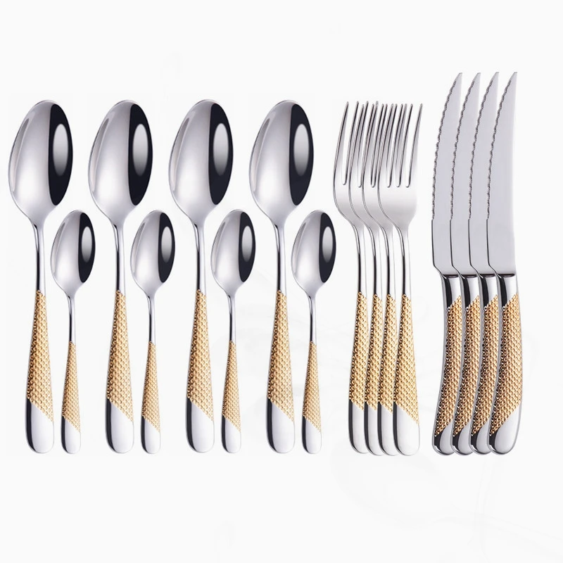 Gold Cutlery Set 16 Piece Gold Cutlery Spoon Tableware Forks Knives Spoons Stainless Steel Dinnerware Set Silverware Kitchen