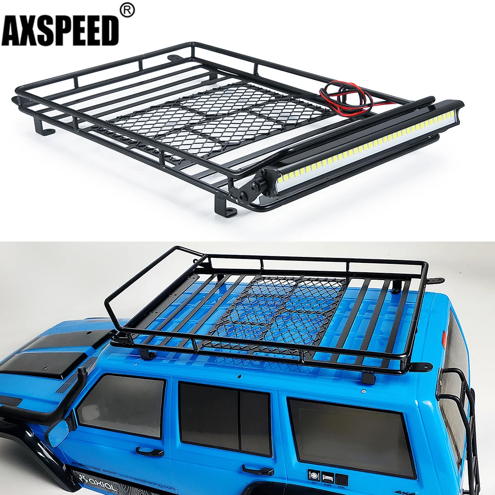 

AXSPEED RC Car Roof Rack Luggage Carrier with LED Lights for 1/10 Axial SCX10 SCX10II 90046 SCX10III Wrangler Upgrade Parts