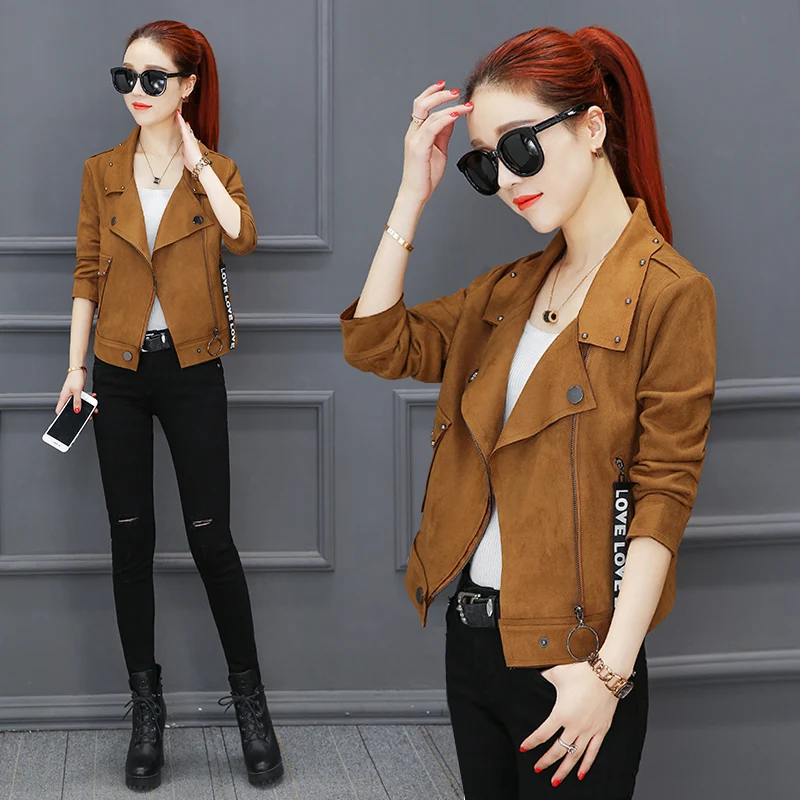 

Pink Women's Yellow Jackets Jacket Women Spring Autumn Clothes Korean Fashion Suede Coat Overcoat Chaqueta Mujer KJ385