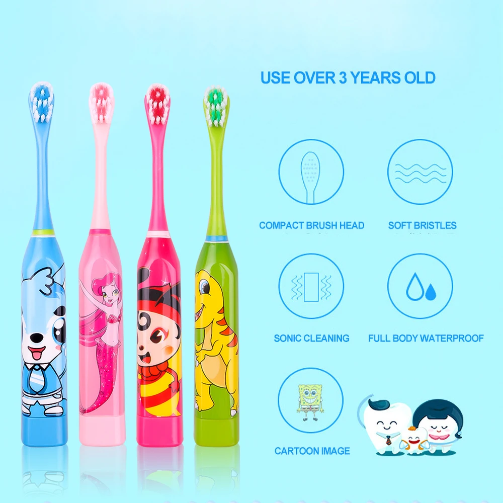 Children Electric Toothbrush Cartoon Sonic Toothbrushes Oral Hygiene Teeth Care Tooth Whitening Brush Kids Battery Power Brush