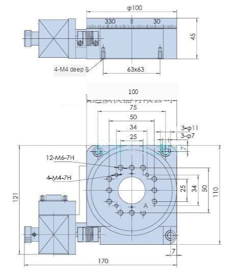 Electric Rotating Machine Optical Rotating Platform Motorized Rotation Stage 100MM Bearing Scale PX110-100 Y
