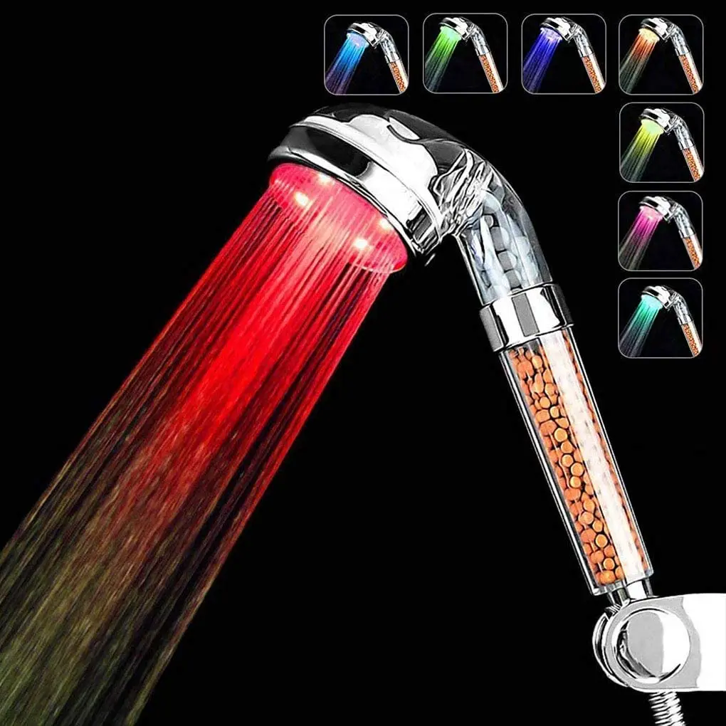 

7Color Changing Led High Pressure Handheld Shower Head With 1.5M Hose Hole Free Base for Dry Skin and Hair