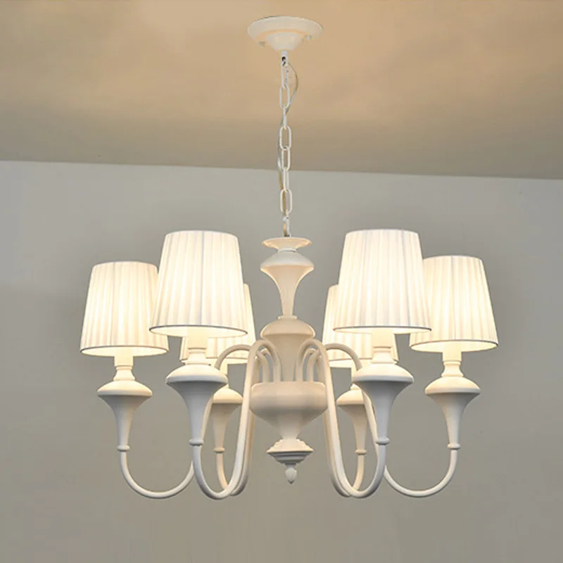 Imagem -04 - Modern Simples White Metal Bulb Chandelier Candle Chandelier com Tecido Sombra Mesa de Jantar Sala Luzes 6-light E14