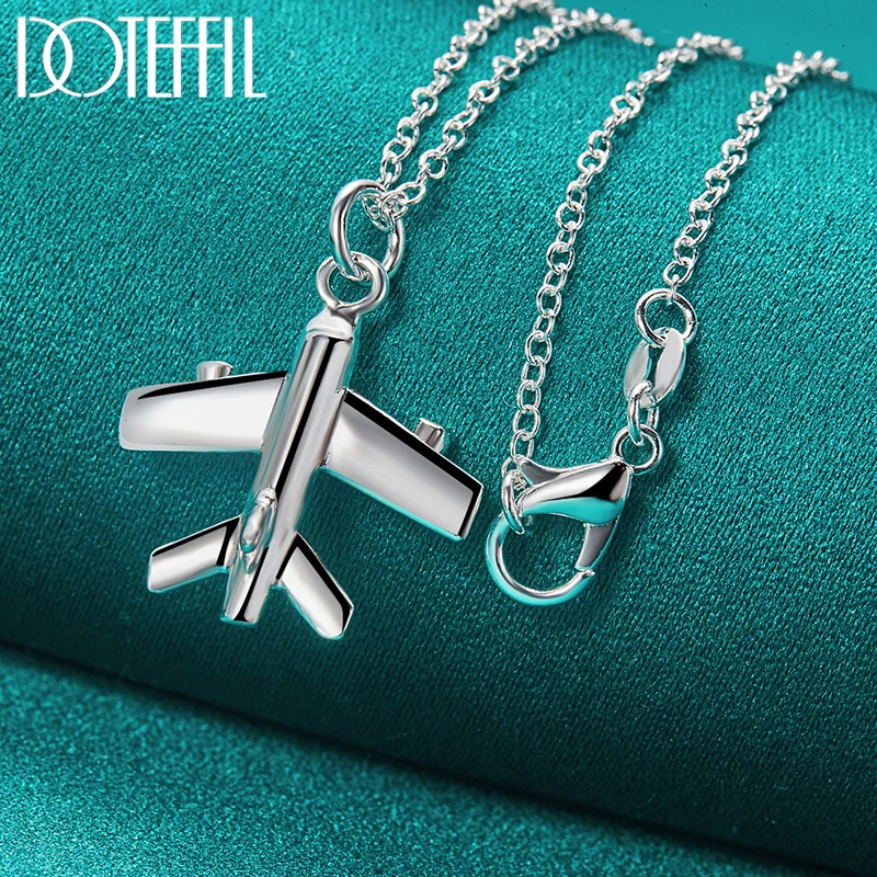 DOTEFFIL 925 Sterling Silver Aircraft Plane Pendant Necklace 18-30 Inch Chain For Woman Fashion Wedding Engagement Charm Jewelry