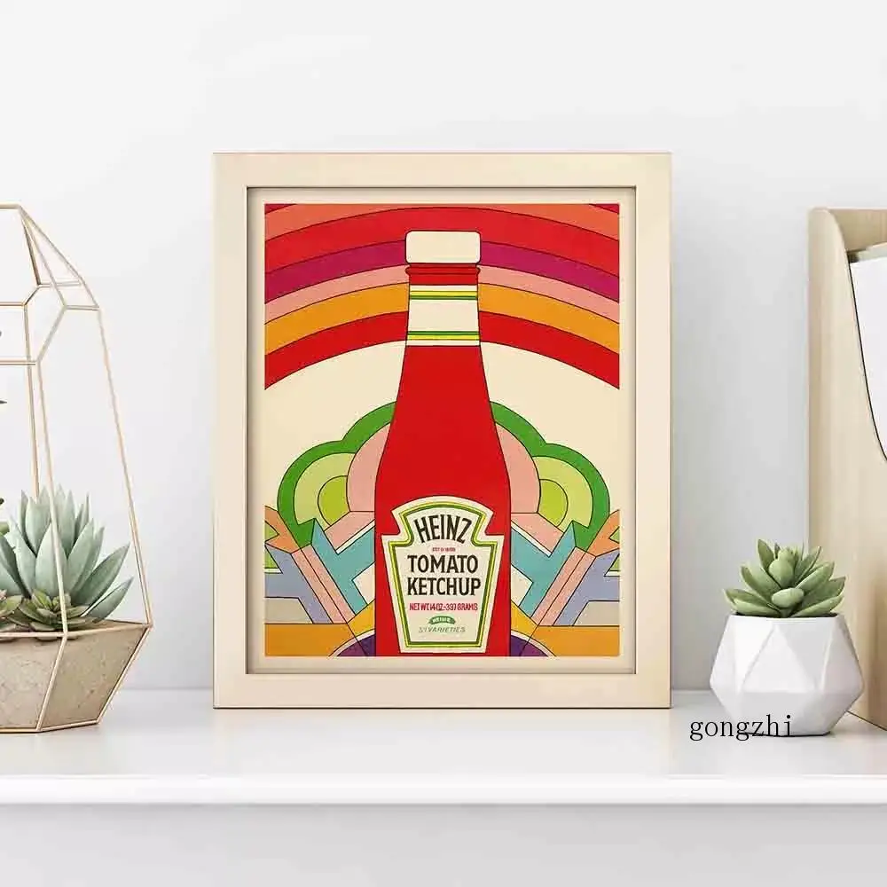 Tomato Ketchup Colorful Poster Retro Condiment Canvas Painting and Prints Classic Vintage Kitchen Wall Art Pictures Home Decor