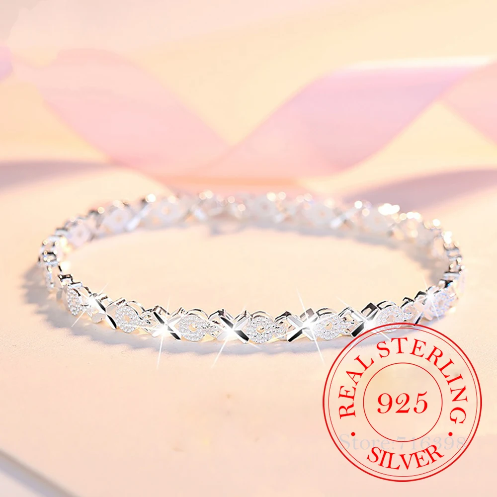 925 Sterling Silver Fashion Cz Zircon Bracelet Chain For Women Geometric Clover Love Heart Bangles Jewelry pulseiras feminina