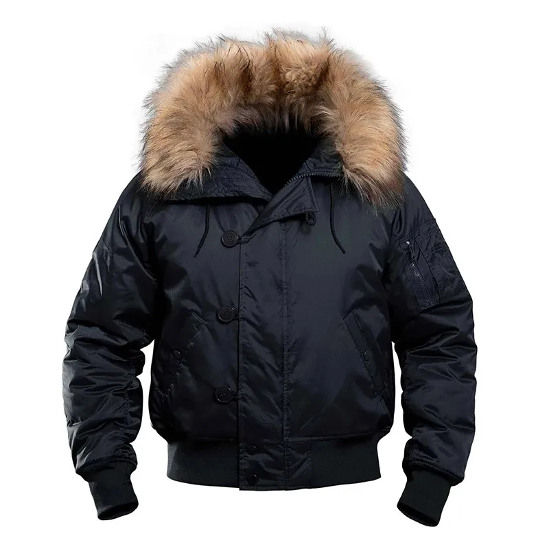 Men\'s Winter Thick Military Tactical Jacket Warm Trench Fur Collar Hooded Outwear Flight Pilot Coats Bomber Army Cotton Parka