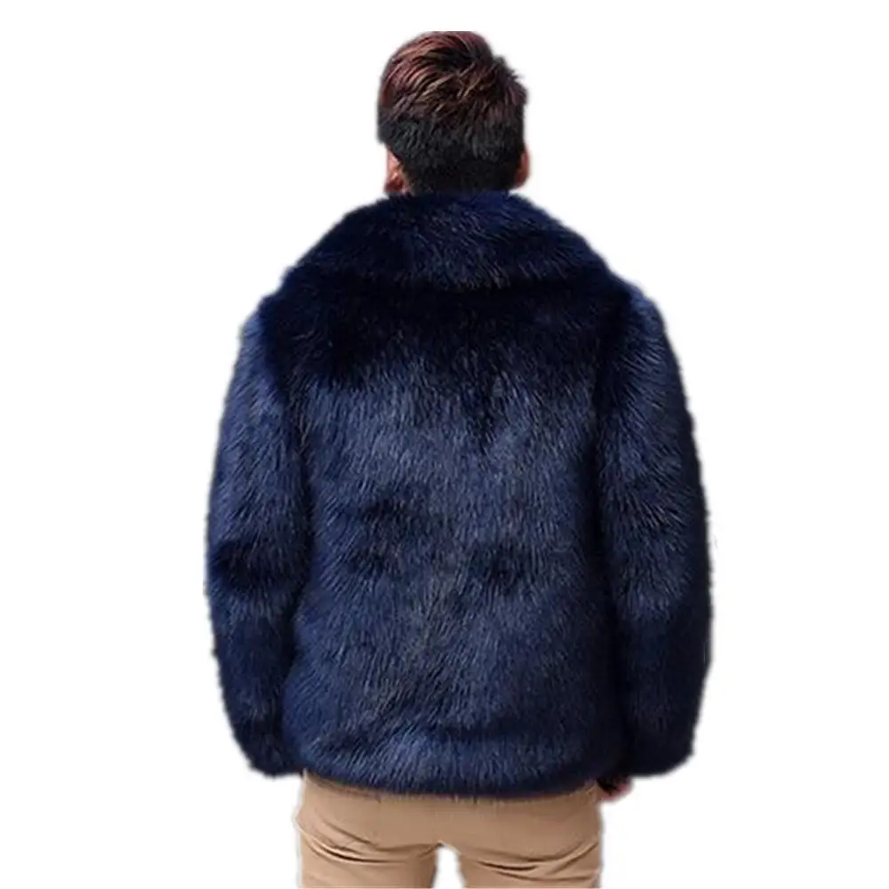 Men\'s Winter Overcoat Thick Warm Faux Fur Coat Black Fur Jacket Luxury Long Sleeve Parka Outerwear for Men