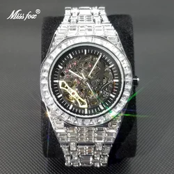 MISSFOX Ice Out Automatic Watch For Men Tourbillon Mechanical Wristwatch Luxury Fully Diamond Hollow Dial Male Watches Gift 2022