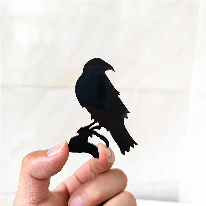 KUGUYS Halloween Bird Crow Pocket Pins Women Men Boys Girls Kids Brooch Black Acrylic Jewelry Gothic Party