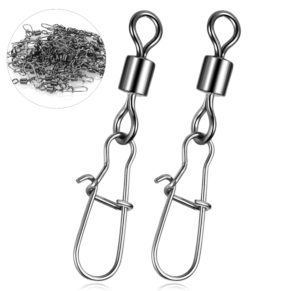 50PCS Pike Fishing Accessories Connector Pin Bearing Rolling Swivel Stainless Steel Snap Fishhook Lure Swivels Tackle