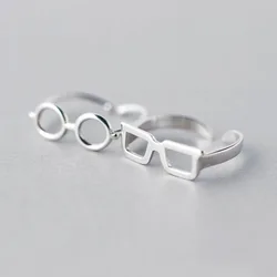 Fashion Glasses Frames Men Women Couple Ring Simple Silver Color Trendy Tail Rings Wedding Jewelry Gift Adjustable Wholesale