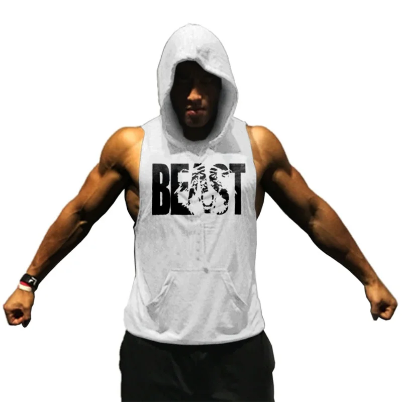 BEAST MODE Hoodie Men Summer Outfits Gym Bodybuilding Tanks Workout Hooded Sweatshirts