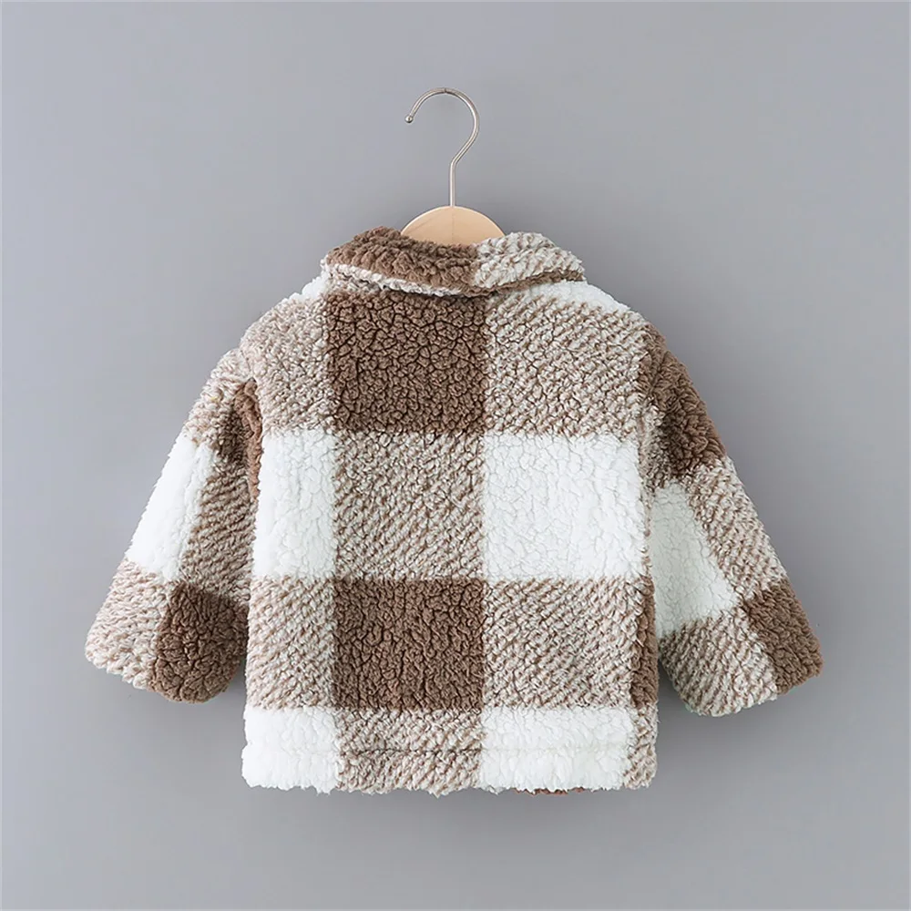 PatPat Toddler Girl / Boy Coat Outwear Plaid Lapel Collar Button Design Coat Khaki Plaid Fluffy Baby Lapel Long-sleeve Jumpsuit