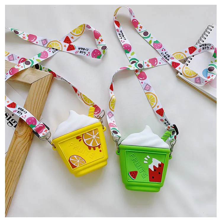 Kids Crossbody Bags Messenger Bag Multipurpose Fruit Print Ice Cream Shaped Shoulder Bag For Girls