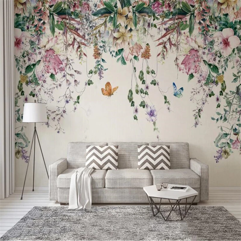 

custom Large 3D wallpaper mural vine flowers TV background pastoral butterfly wallpapers for living room 3D house decoration