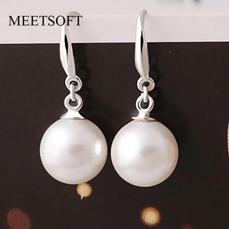 MEETSOFT Trendy 925 Sterling Silver 8-10mm Natural Pearl Drop Earrings for Women Anniversary fine Jewelry Gift wholesale