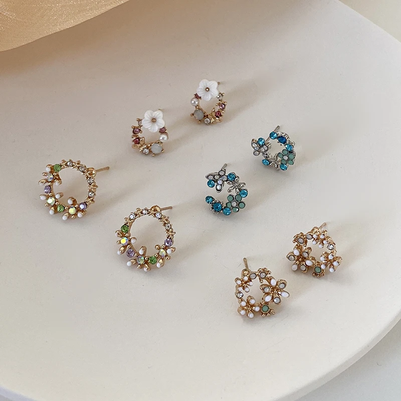 Korean New Design Trendy Jewelry Exquisite Copper Inlay Color Zircon Flower Garland Women Earrings Gifts 2025