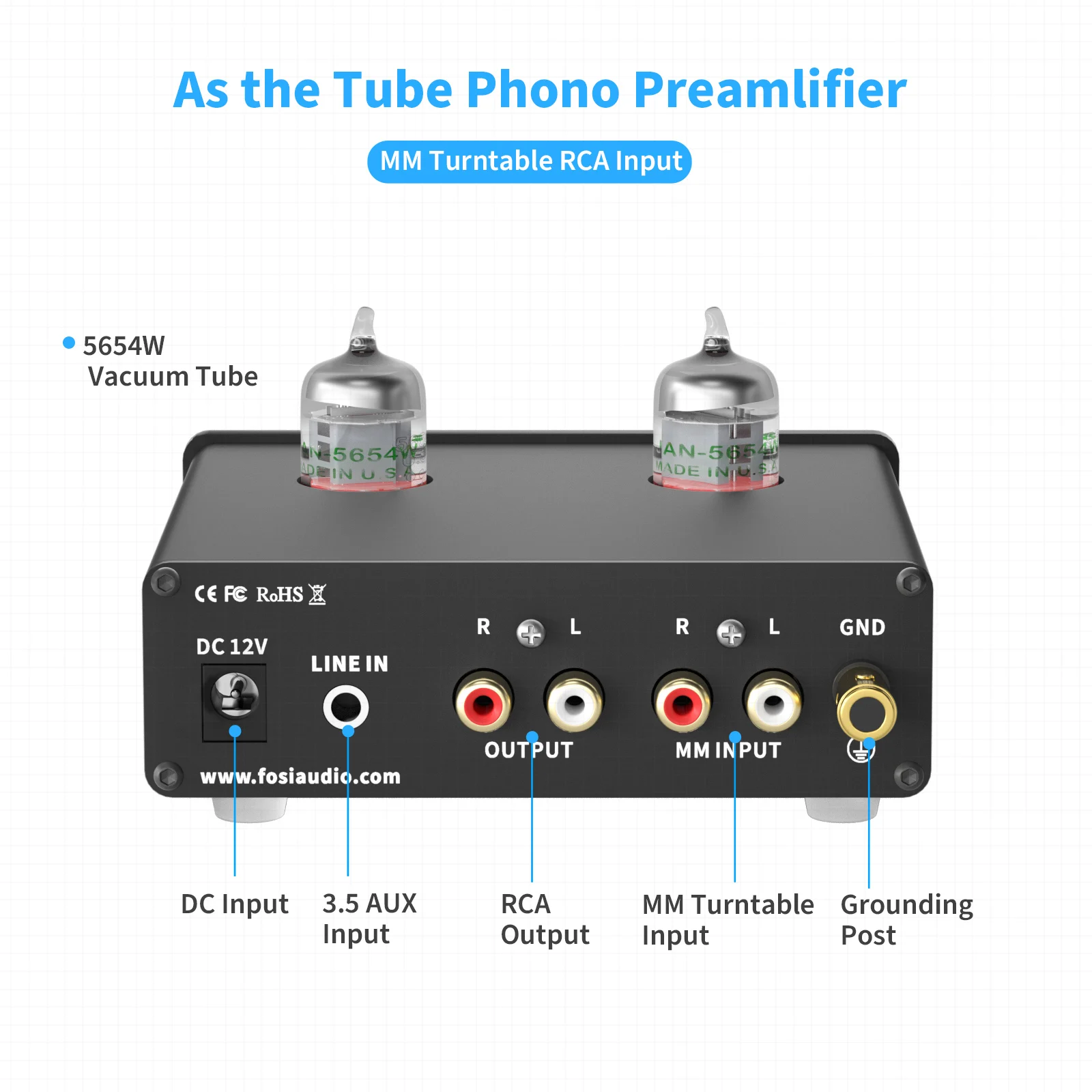 Fosi Audio Hifi Phono Preamp BOX X4 Turntable Phonograph Preamplifier With 5654W Vacuum Tube Amplifier