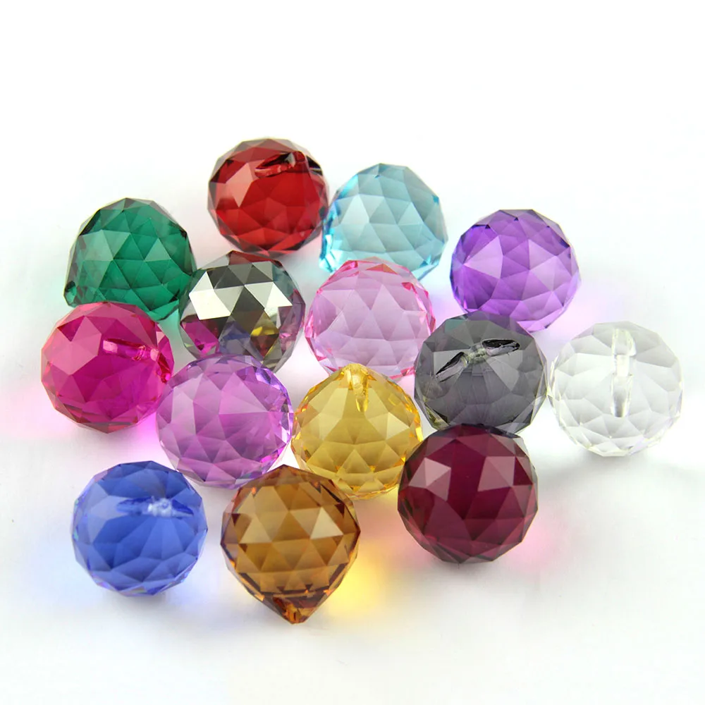 1Piece Colors 15mm/20mm/30mm/40mm Crystal Glass Balls For Chandeliers Shinning Prism Suncatcher For Sale