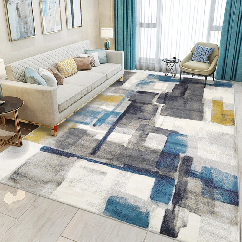 Blue Ink Drawing Rug Carpet for Home Living Room Abstract Art Bedroom Carpet Modern Sofa Coffee Table Floor Mat Nordic Style