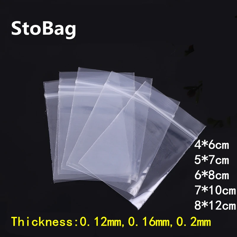 StoBag-bolsa pequeña transparente con cierre hermético, 100 piezas, de plástico, reutilizable, gruesa, para joyería, regalo, para comida, con