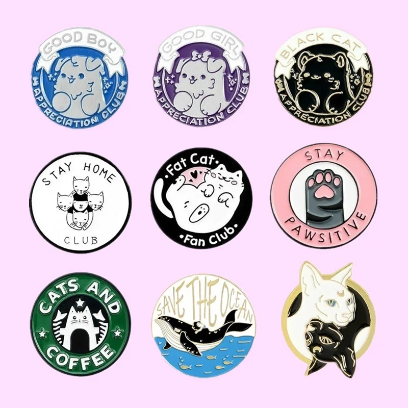 

Pink Cat Claw Fox Suit Cute Cat Dog Enamel Pins Creative Round Brooches Badges Animal Lapel Pins Cartoon Jewelry Gifts Wholesale