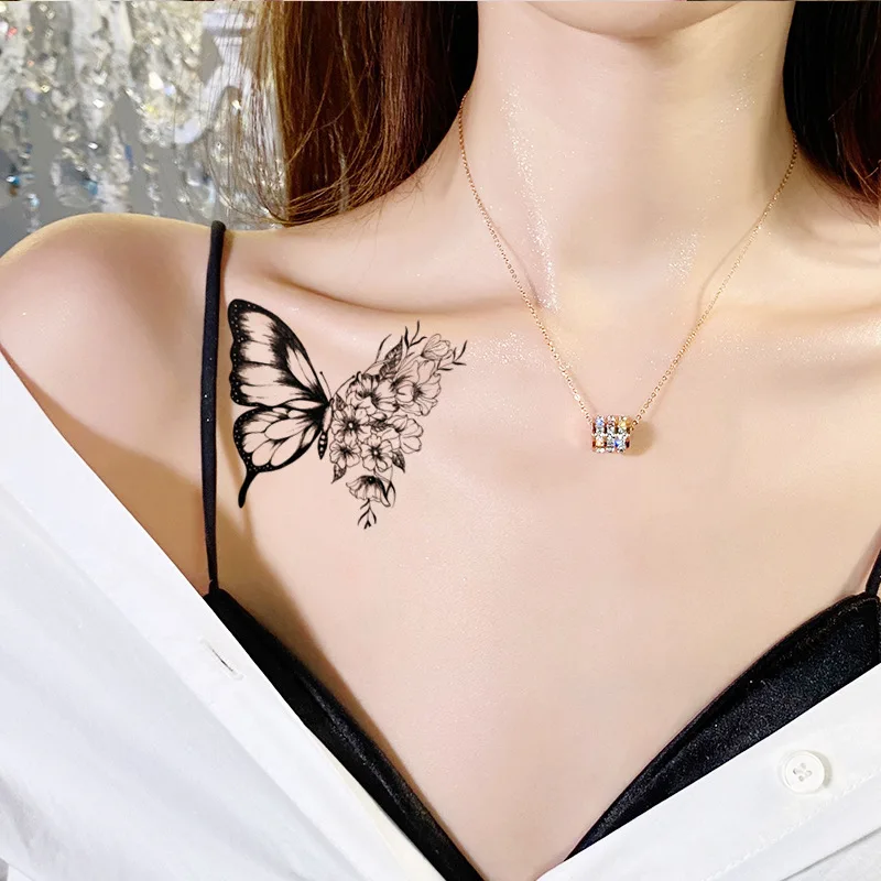 Waterproof Temporary Tattoo Stickers Butterfly Tiger Feather  Design Tattoo Children Black Body Art Fake Tattoos for Men Women