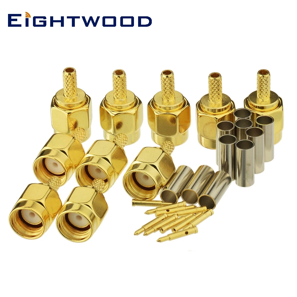 Eightwood 10PCS SMA Plug Male Straight RF Coaxial Connector Adapter Crimp LMR100 RG316 RG174 Cable for Antenna Telecom