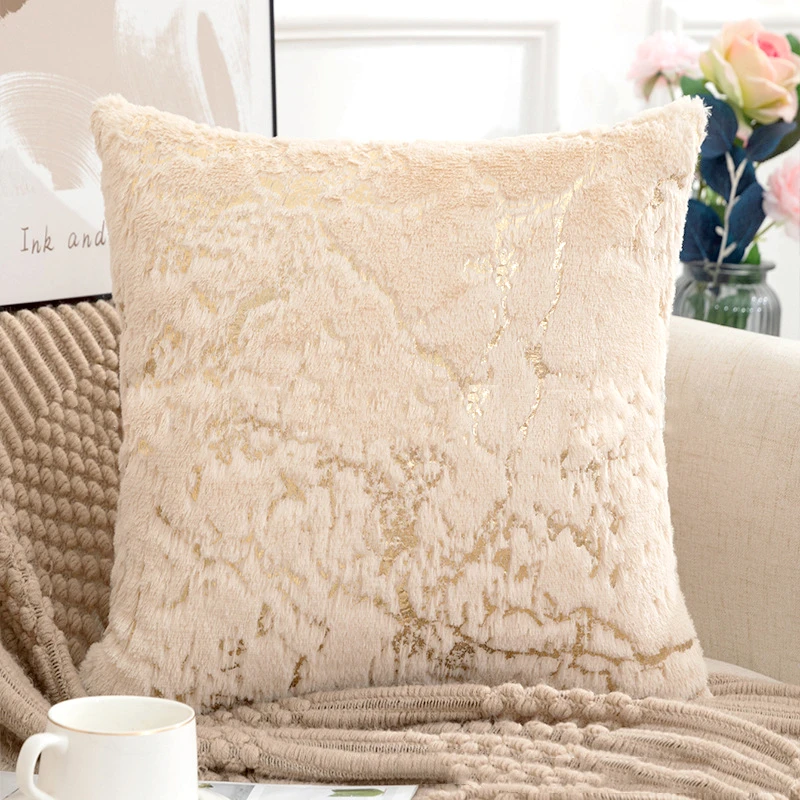 Fur Cushion Cover Decorative Super Soft Golden Plush Pillow Cover for Sofa Home Pillow Case White Gray Fur Cushion Cover