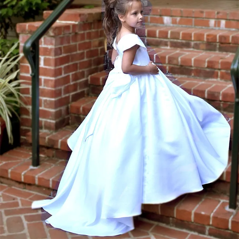 Crianças vestidos da menina de flor para o casamento de manga longa princesa andar comprimento sem costas vestido de baile júnior dama de honra meninas vestido