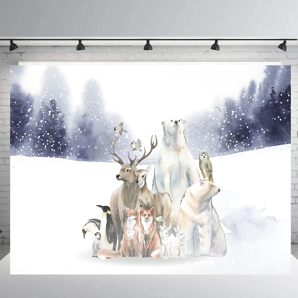 

BEIPOTO Winter Cartoon animals photography backdrops child birthday party banner photo booth background candy table props B-437