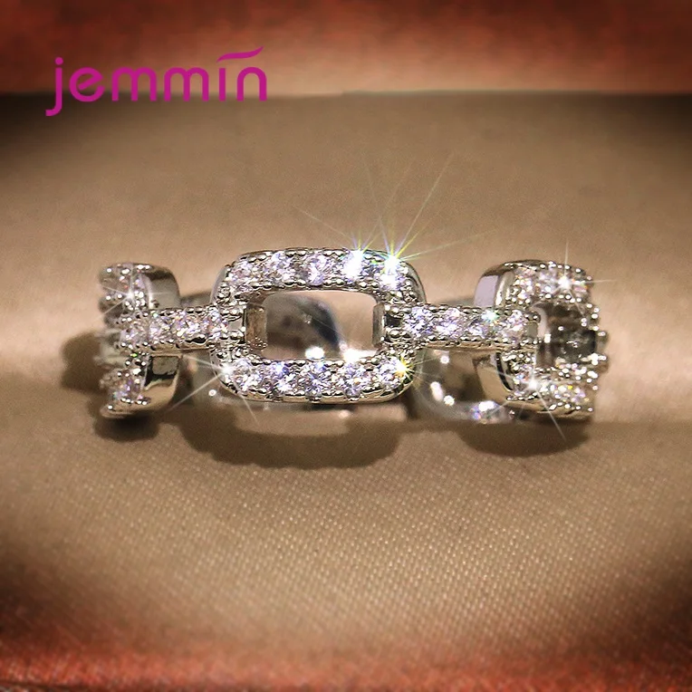 Sparkling Clear Zircon Ring 100% 925 Silver  Hollow Out Knot Ring for Women Adjustable Free Size Ring Original Jewelry