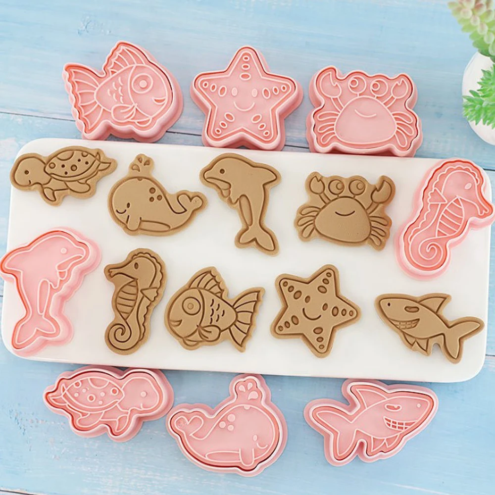 8Pcs/Set Marine Life Cookie Mold Crab Starfish Dolphin Pattern Mold 3D Cookie Cutter Sugarcraft Fondant Home DIY Baking Tools