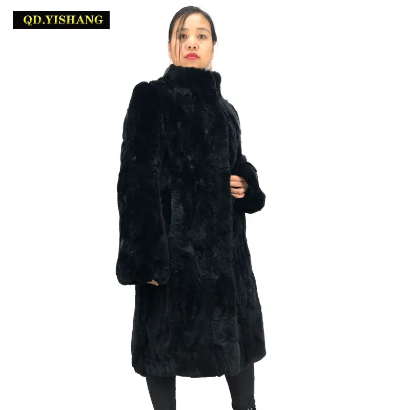 

Women's Winter Warm Outerwear Real Rex Rabbit Fur Coat Thickened Long Overcoat High Quality Elegant Thick Warm Outerwear
