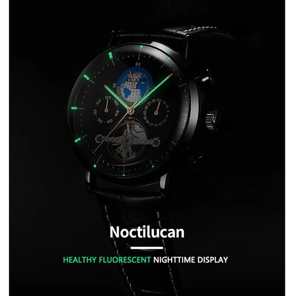 AILANG Luxury Brand Business Automatic Mechanical Watch Men Moon Phase Luminous Waterproof Skeleton Tourbillon Watches Reloj