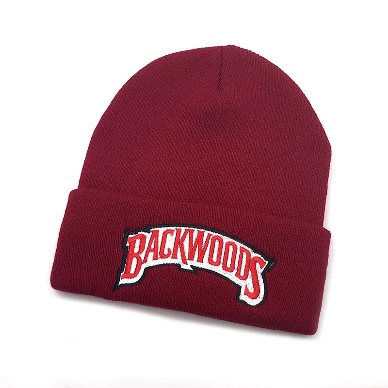 100% Cotton BACKWOOD embroidery knitted beanies for Autumn Winter flexible soft warm ski cap unisex