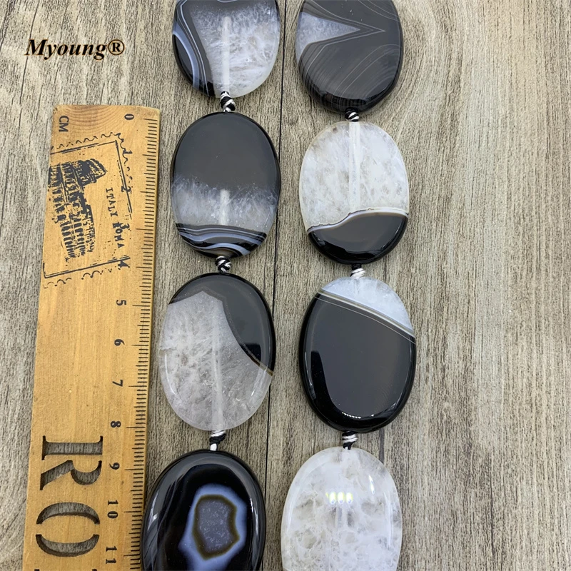 Large Oval Shape Black and White Agates Druzy Slice Pendant Beads For DIY Jewelry Making MY210930