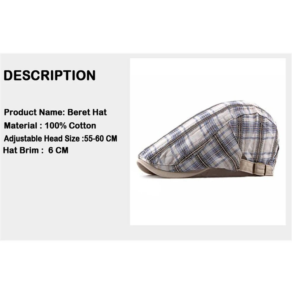 Men\'s Plaid Berets Hat Golf Driving Sun Flat Cotton Gatsby hat for Women  Ivy Hat Golf Driving Summer Sun Flat Cabbie Newsboy